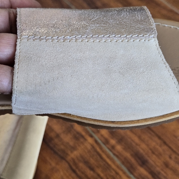 Sorel Ella Block Slide Metallic Suede Women's Sandals in Neutral Tan Size 9 - Picture 7 of 12